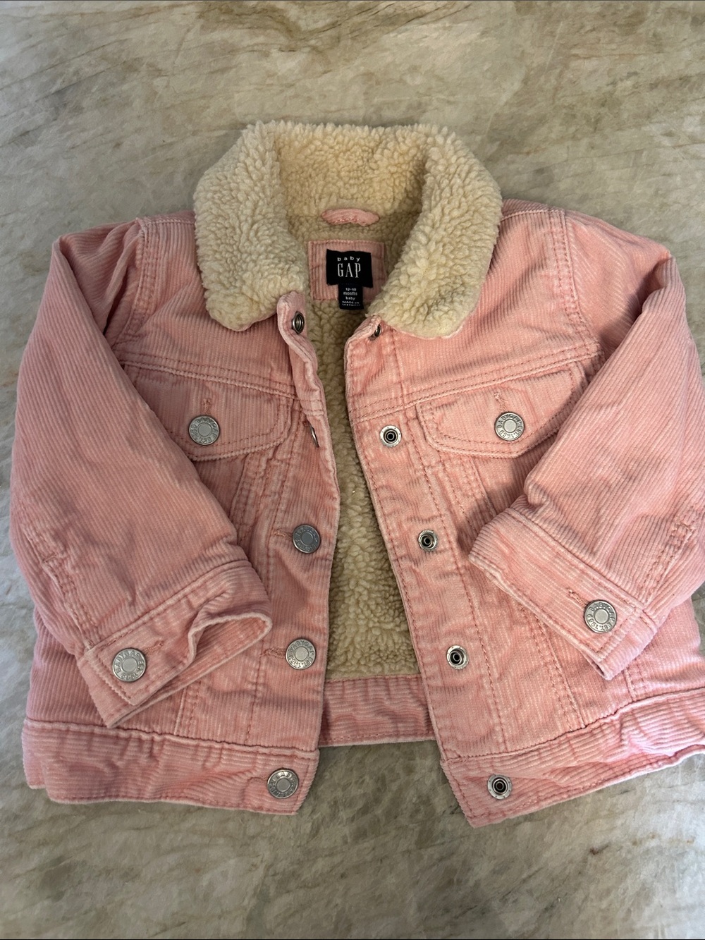 GAP Pink Corduroy Jacket with Cream Sherpa Collar